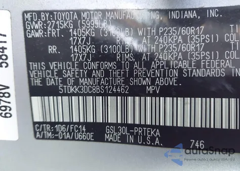 2011 Toyota Sienna Le V6 из США, поврежденный, VIN 5TDKK3DC8BS124462